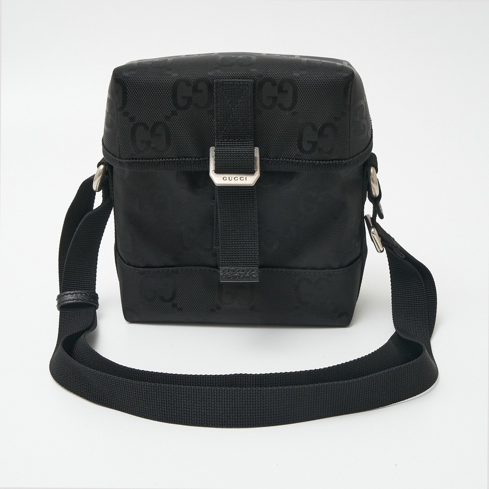 Gucci Off The Grid Messenger Shoulder Bag GG Nylon Leather Black